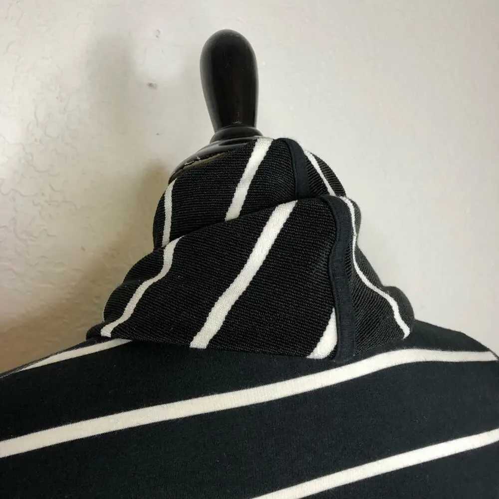 Lauren Ralph Lauren black white striped long open front cardigan size Medium